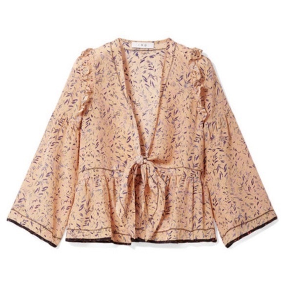 IRO Jarley Tie-front Printed Silk Crepe De Chine Blouse Size 38 or Medium US - Picture 3 of 11